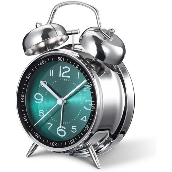 Loud Alarm Clock for Heavy Sleepers Adults,Retro 4 Inch Silent Non-Ticking,Green